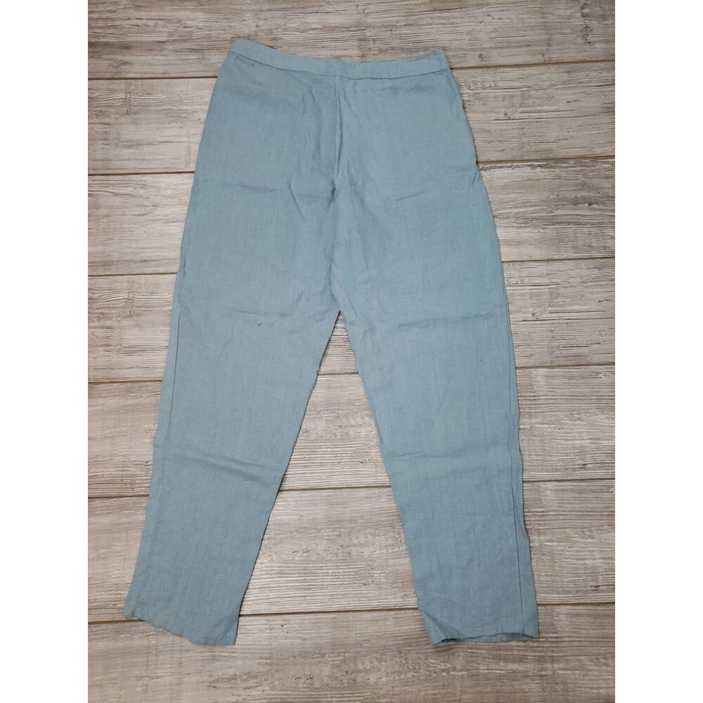 EUC GODDESS GEAR Organic Linen Pants Blue Lagenlook Boho Made in the USA size L - Picture 3 of 5